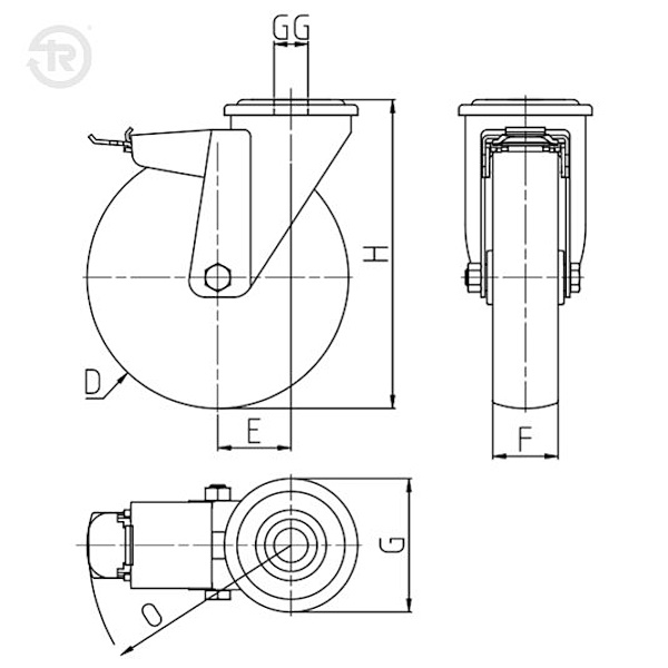 Tellure Rota Ruota Serie 60 in Poliuretano Supporto Rotante con Foro Passante e Freno INOX - TELLURE ROTA - Immagine 2